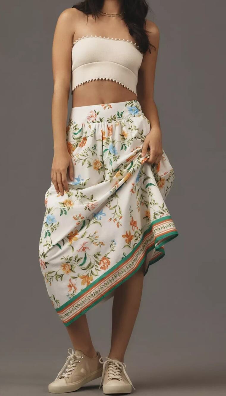 NWT Anthropologie WAYF Printed Full Midi Skirt Sz L Large Boho Cottagecore Flora